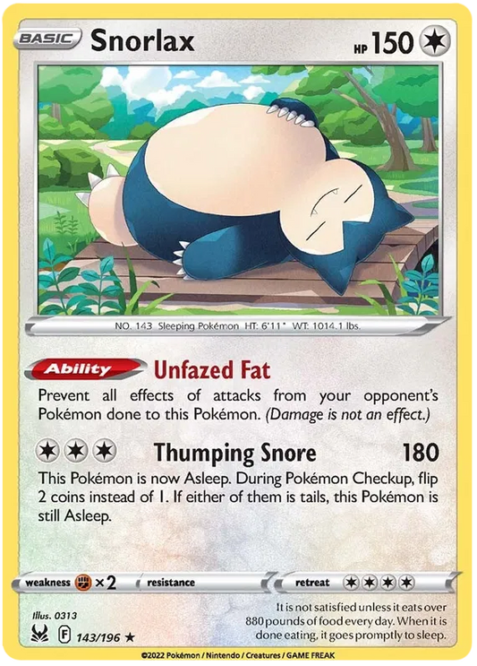 POKEMON Snorlax (143/196) Lost Origin Rare Holo Foil NM/M