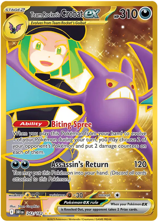 Team Rocket's Crobat ex 242/182 - Gold Hyper Rare - Destined Rivals - NM/M