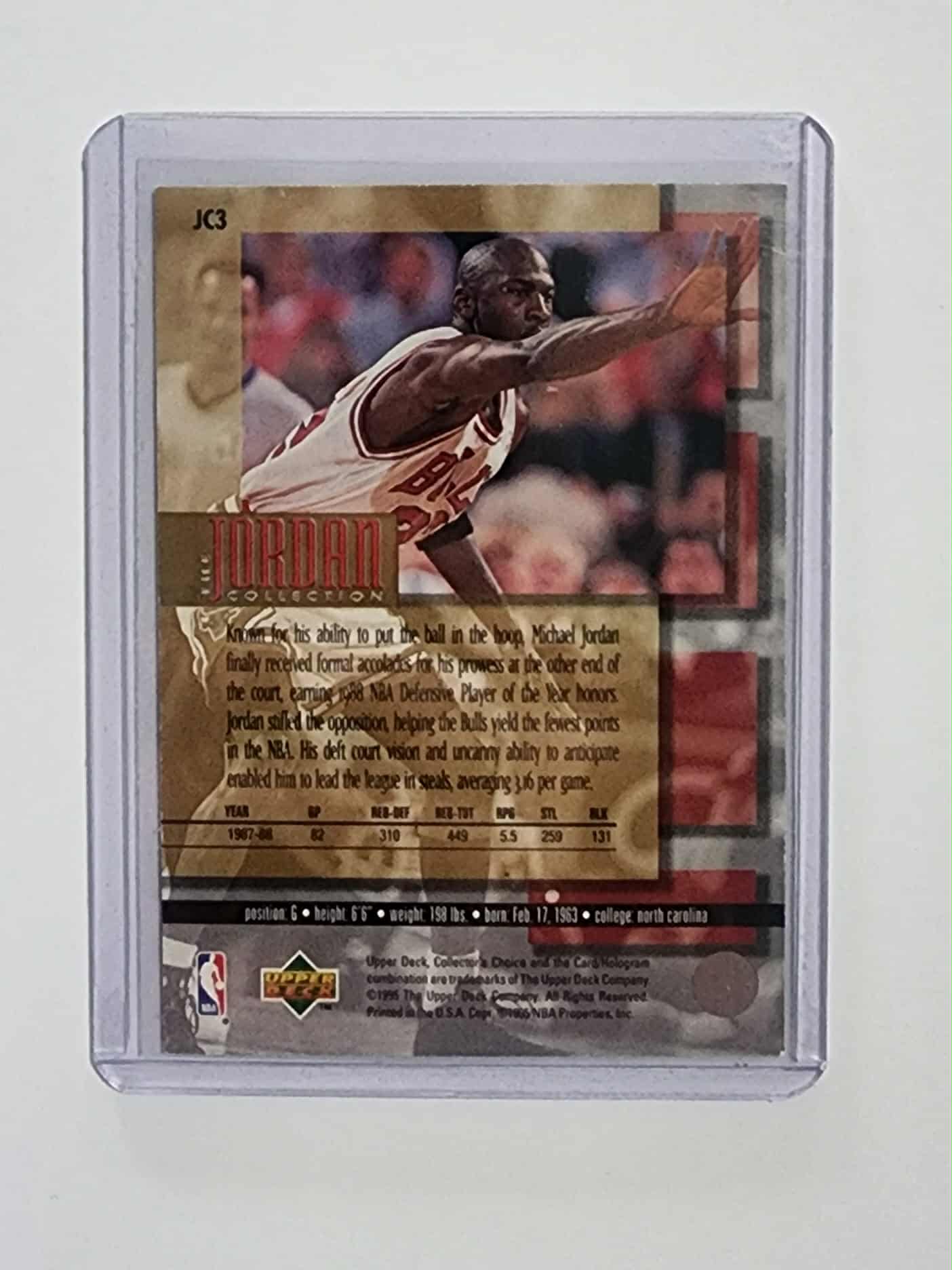 UPPER DECK 1988 NBA DEFENSIVE PLAYER OF THE YEAR MICHAEL JORDAN JC3.