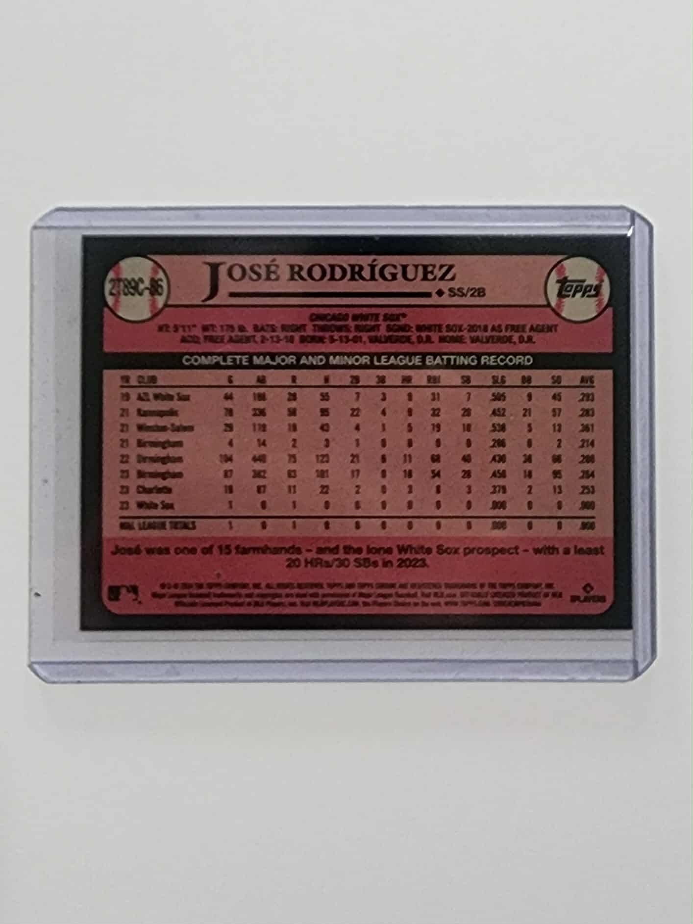 Jose Rodriguez 2024 Topps Rookie Silver Refractor Card 2T89C-86. White Sox