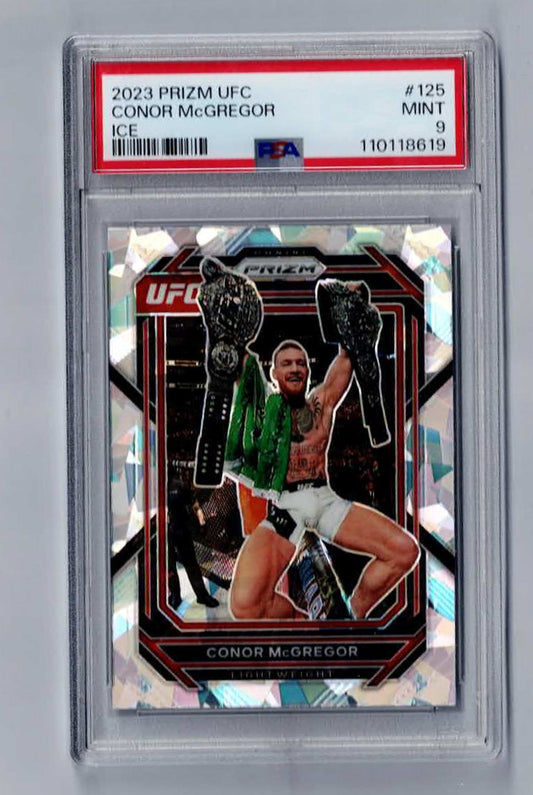 2023 PRIZM CONOR MCGREGOR CRACKED ICE #125 PSA 9
