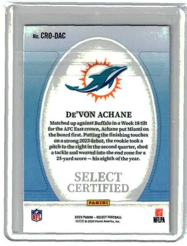 2023 Panini Select - Select Certified Rookies De'Von Achane #CRO-DAC (RC)