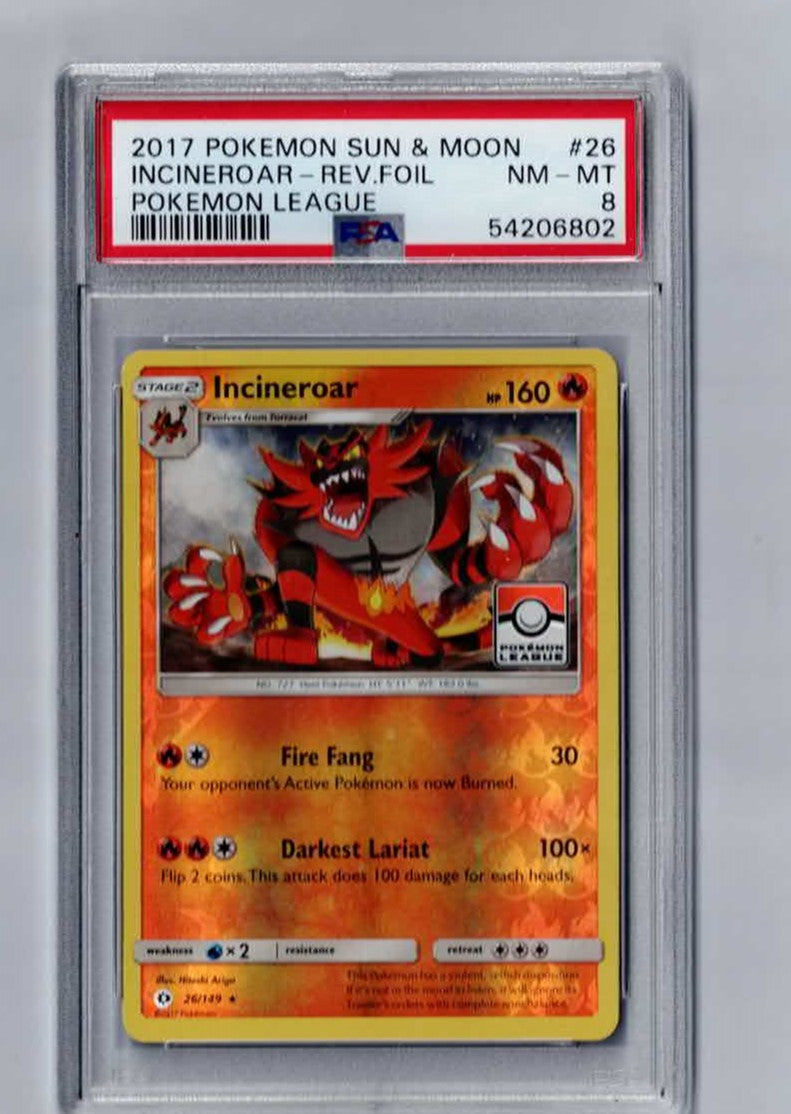 pokemon league 2017 sun and moon 26/149 incineroar psa 8