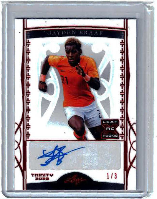 2022 Jayden Braaf Leaf Trinity Soccer RED XRC Auto RC #’d 1/3
