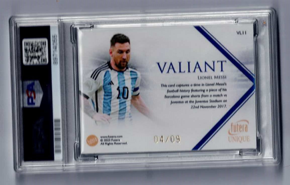 23-24 Futera unique wf vl11 Lionel Messi valiant relic psa 9 /9 pop 1
